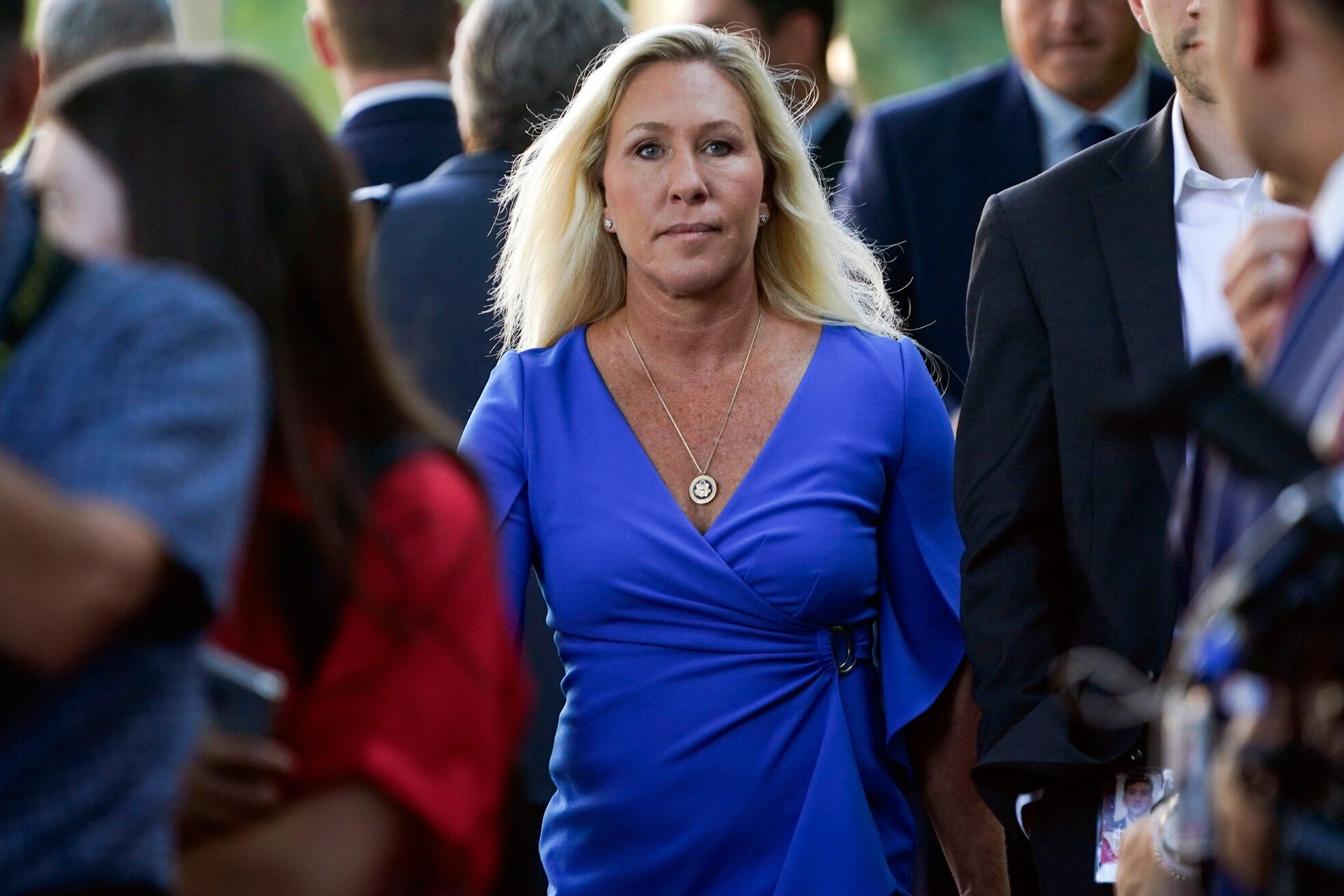 Washington, DC: Rep. Marjorie Taylor Greene (R-GA) arriving before a gathering with Former President Donald Trump on June 13, 2024 on Capitol Hill.