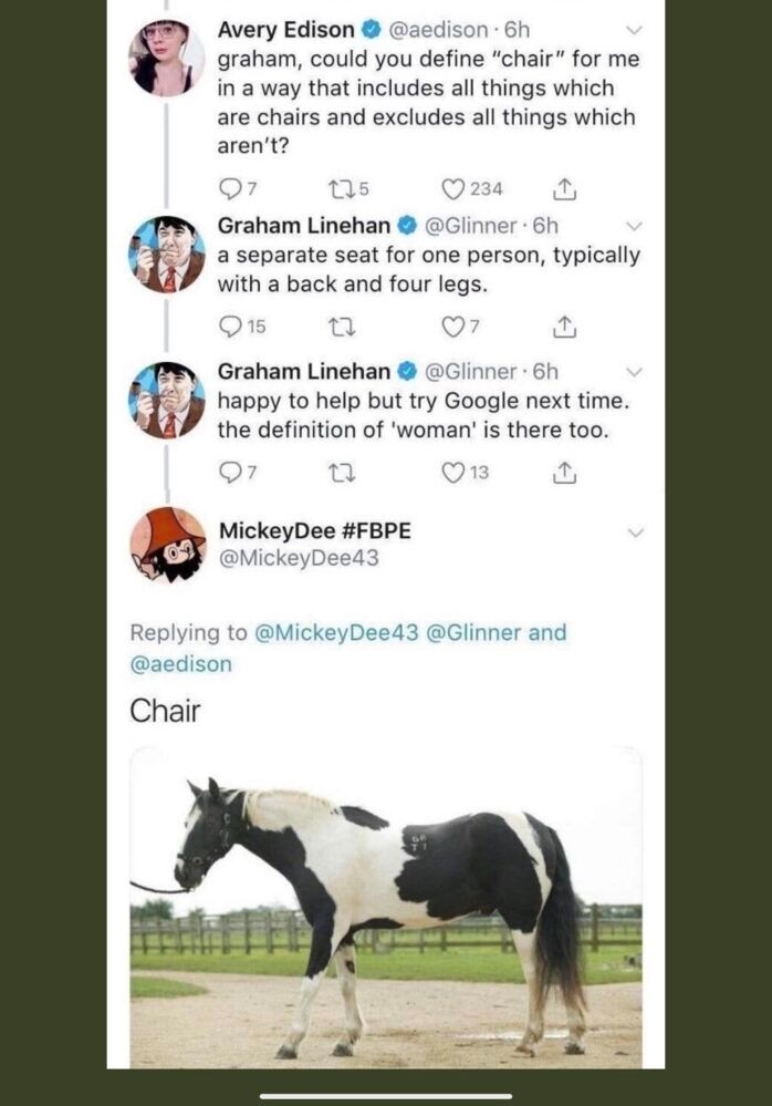 The discussion with Linehan and some people online, a screenshot