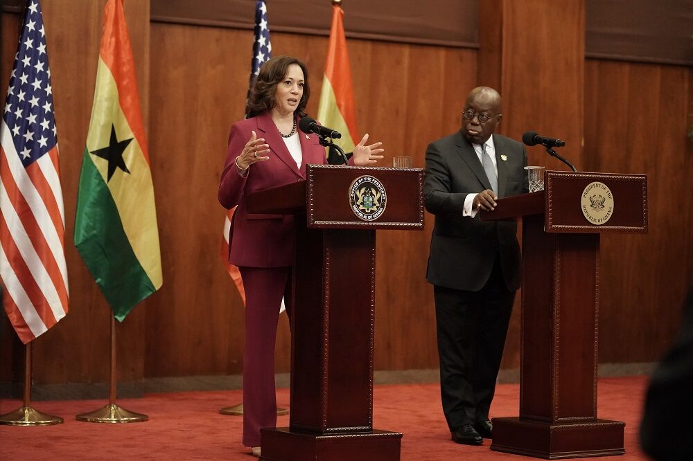 Vice President Kamala Harris and Ghanaian President Akufo-Addo holding a joint press conference