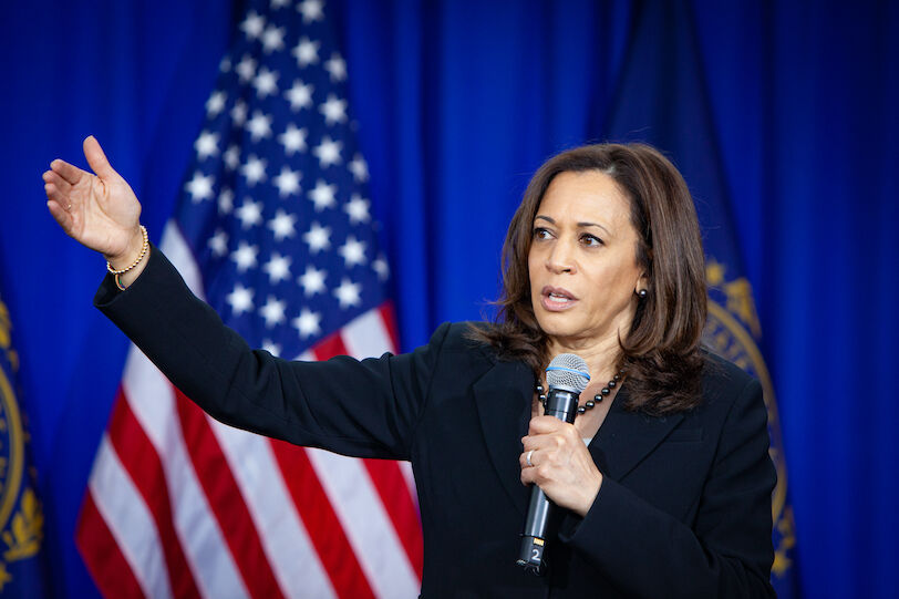 Keene, NH - April 24, 2019: Democratic 2020 U.S. presidential candidate Kamala Harris campaigns in New Hampshire.