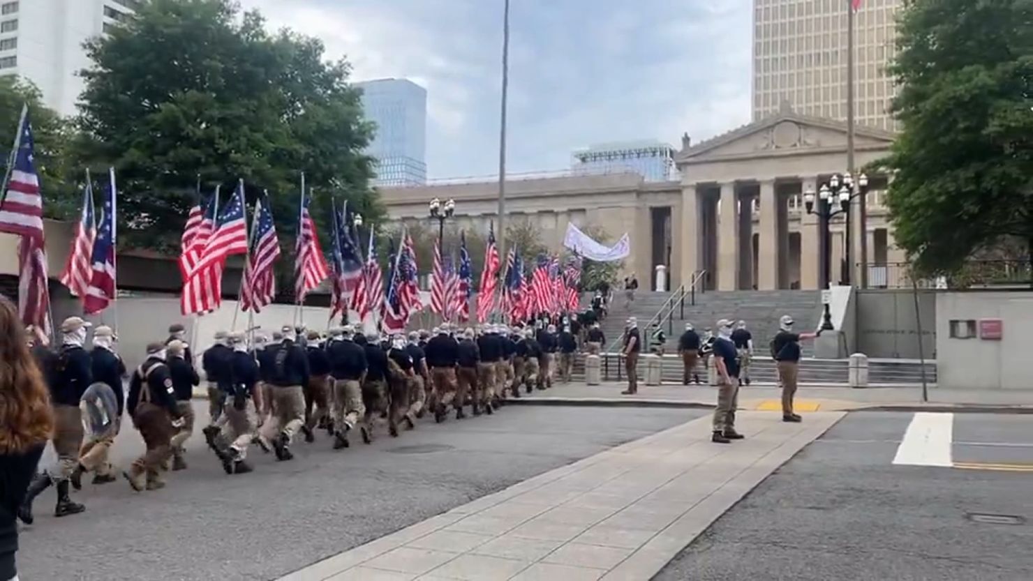 Patriot Front's white supremacist members march through Nashville, Tennessee