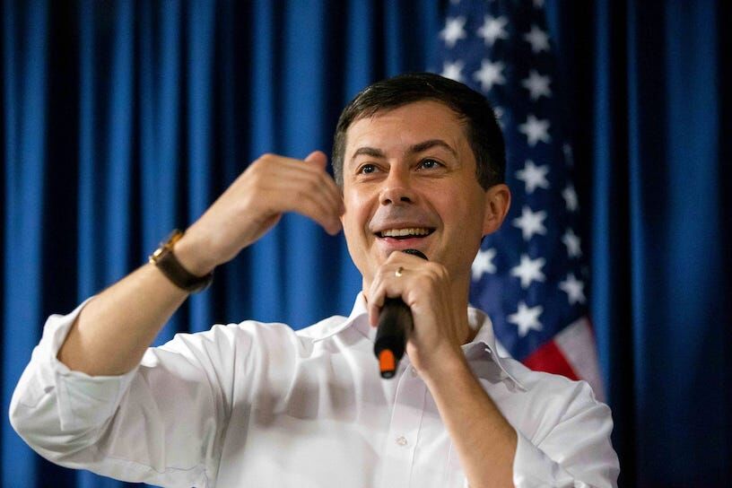 U.S. Transportation Secretary Pete Buttigieg makes a stop in Grand Rapids while campaigning for Hillary Scholten ahead of the Nov. 8th election Friday, Nov. 4, 2022, at the headquarters for the Kent County Democrats. (Via OlyDrop)