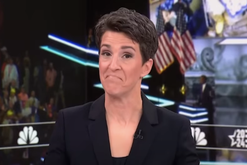 MSNBC anchorwoman Rachel Maddow frowns while talking about Republican Vice Presidential nominee J.D. Vance