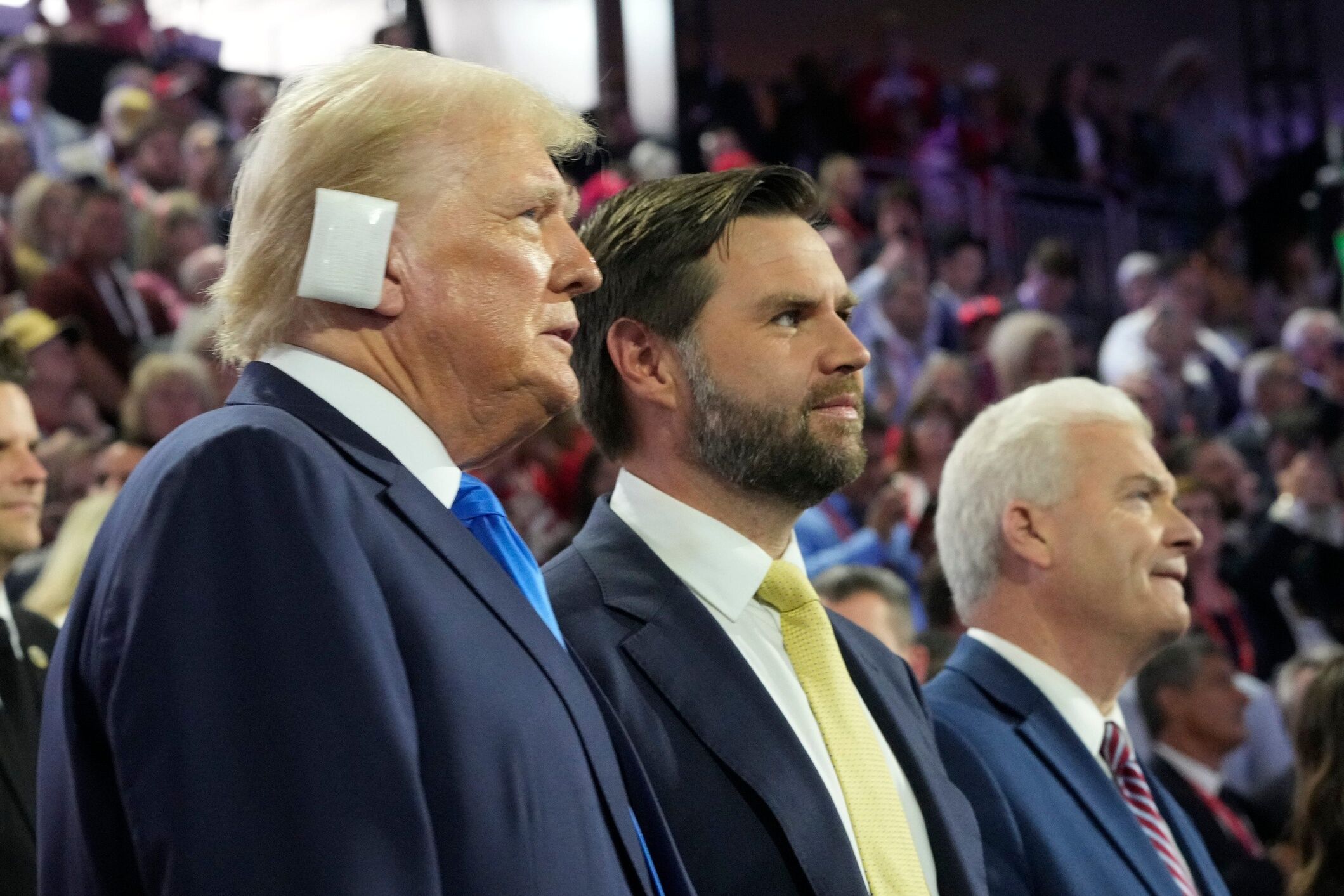 Former President Donald Trump with vice presidential nominee JD Vance during the second day of the Republican National Convention