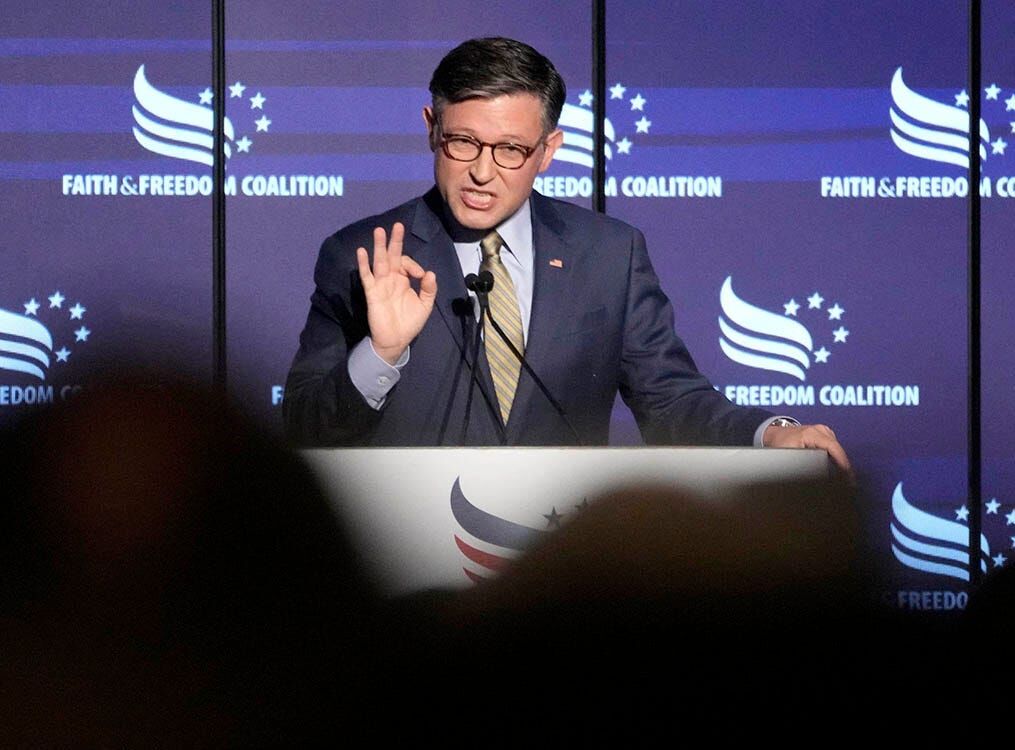 Speaker of the House, Mike Johnson speaks during a Freedom Coalition’s God and Country Breakfast on Jul 18, 2024