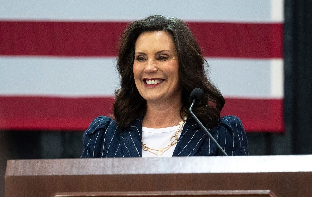 Michigan Governor Gretchen Whitmer speaks during an M3 Initiative event at the Macomb Community College Sports and ExpoCenter in Warren, MI on Monday, July 22, 2024.