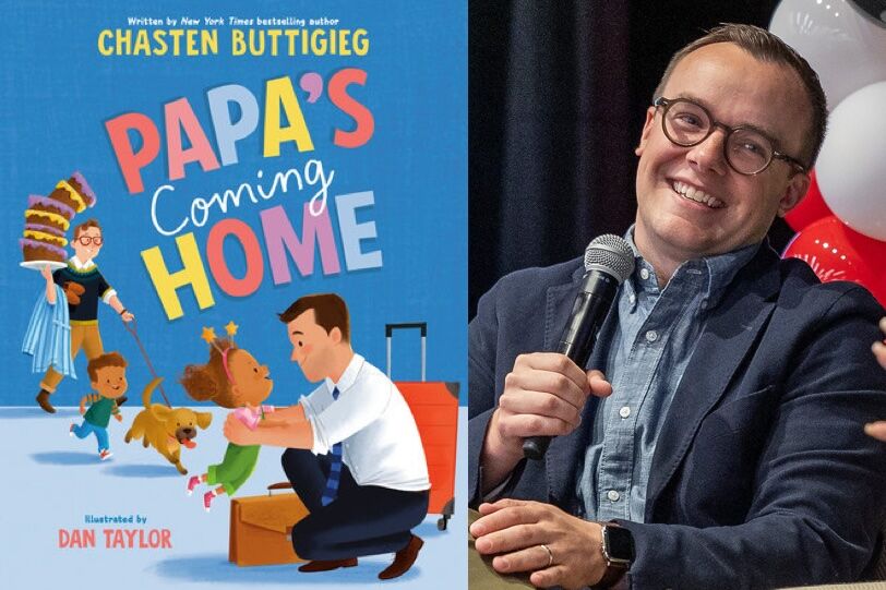 The cover of Chasten Buttigieg's new children's book and a picture of the author