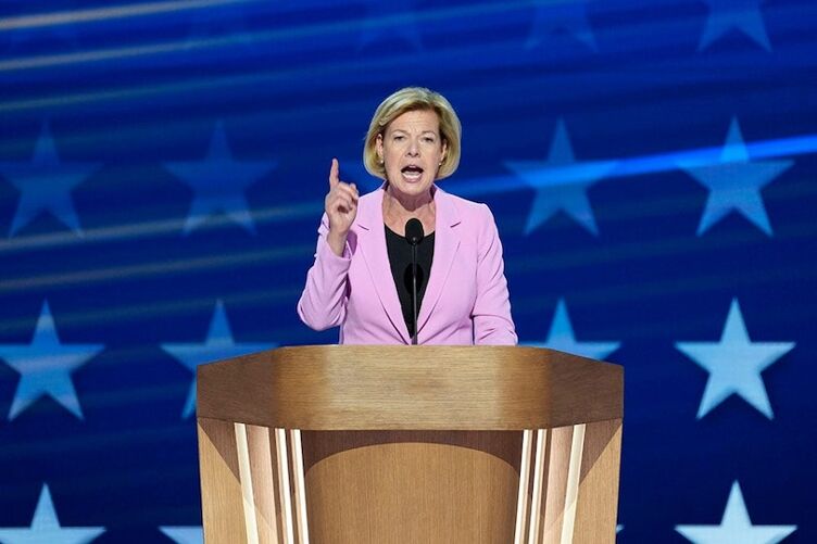 Sen. Tammy Baldwin, D-Wisc., speaks during the final day of the Democratic National Convention at the United Center.