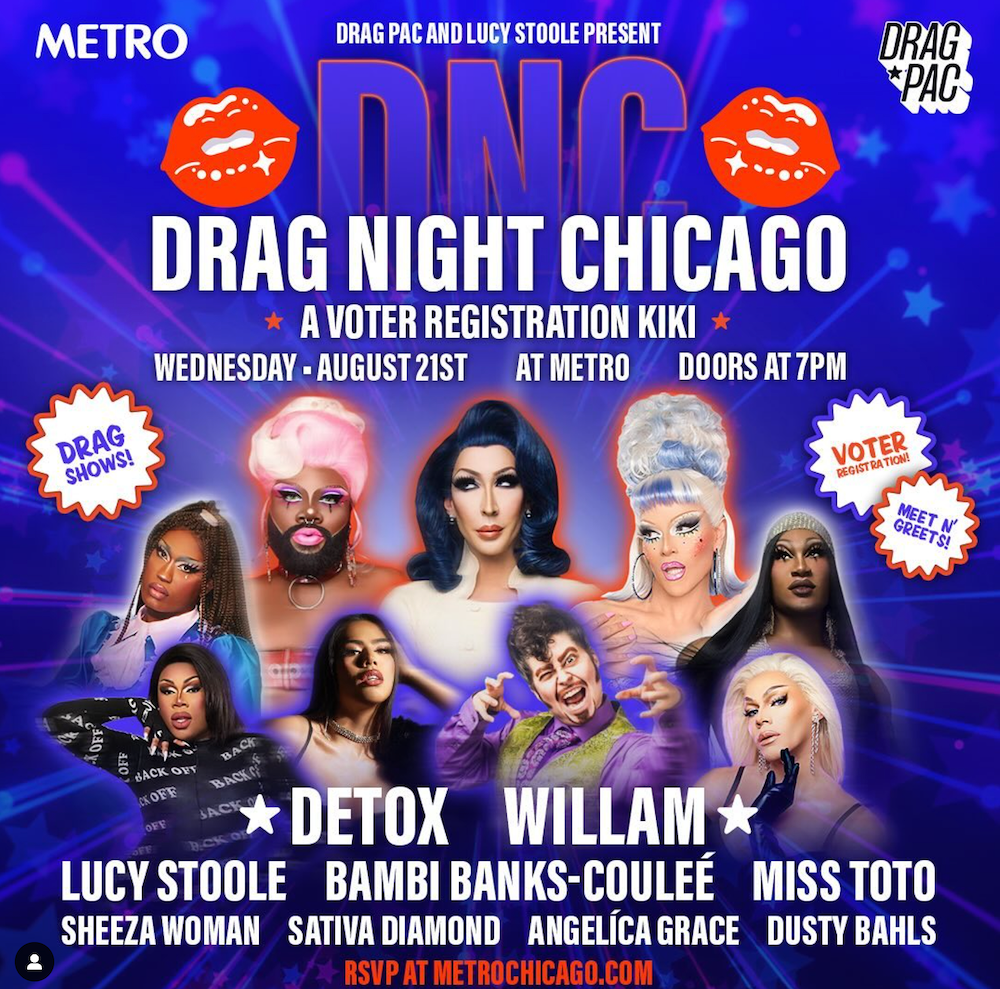 A promotional poster for the Drag PAC DNC event.