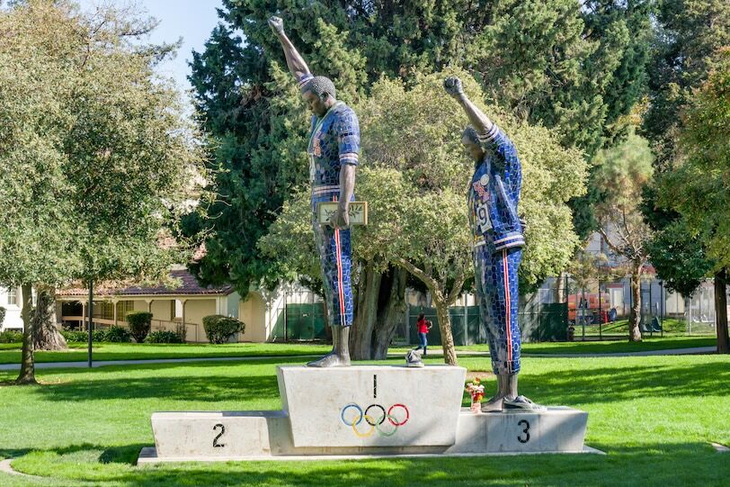 SAN JOSE, CA/USA - OCTOBER 21, 2018: Tommie Smith and John Carlos statue on the campus of San Jose State University.