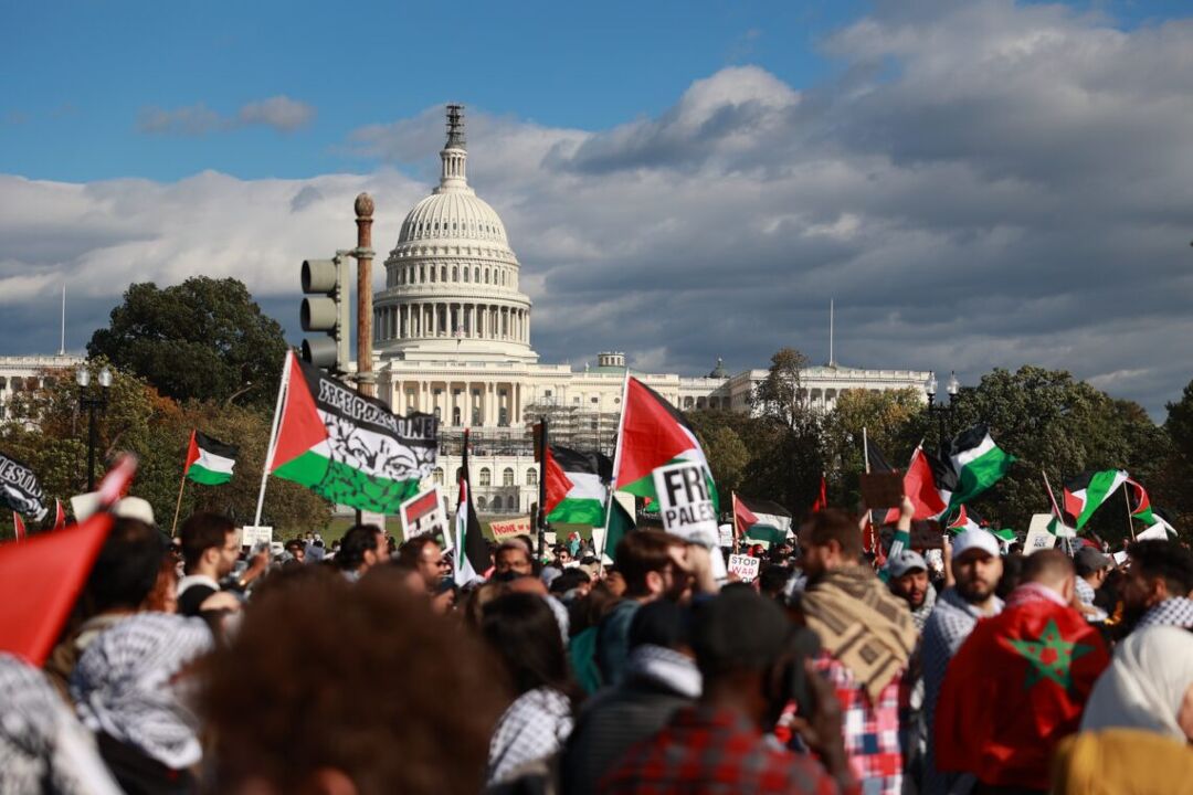 A rally in response to the Israel-Hamas war in Washington, D.C. on October 21, 2023. 