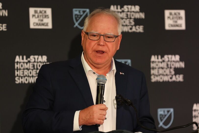 Minnesota Governor Tim Walz speaks during the hometown heroes showcase at St. Paul Union Depot in 2022.