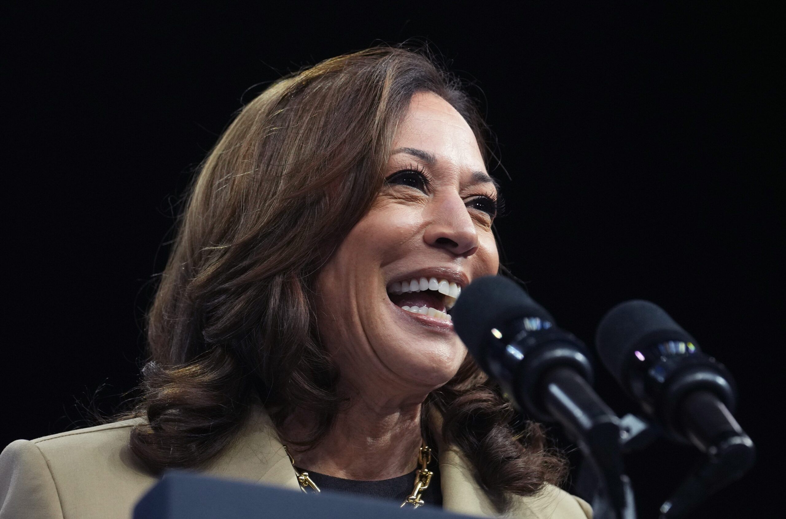 Vice President Kamala Harris speaks during a campaign rally at the Desert Diamond Arena in Glendale on Aug. 9, 2024.