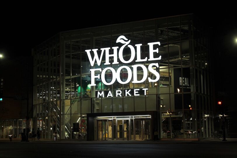 CHICAGO - OCTOBER 2017: Whole Foods store at night in October 2017 in Chicago.