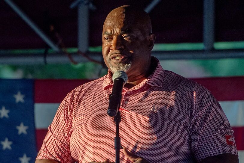 Mark Robinson, Republican candidate for North Carolina governor, speaks at his rally in Burnsville, September 14, 2024.