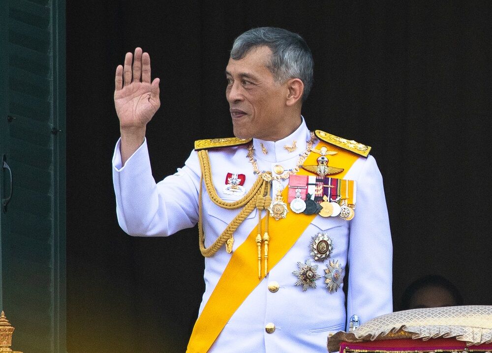 Bangkok, Thailand - May 6, 2019: Thailand's King Maha Vajiralongkorn on the balcony of Suddhaisavarya Prasad Hall of the Grand Palace