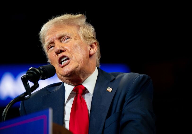 U.S. Republican Presidential former President Donald Trump speaks to attendees in a rally at the Bojangles Coliseum on July 24, 2024 in Charlotte, North Carolina