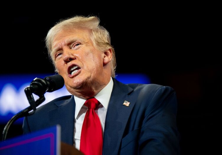  U.S. Republican Presidential former President Donald Trump speaks to attendees in a rally at the Bojangles Coliseum on July 24, 2024 in Charlotte, North Carolina