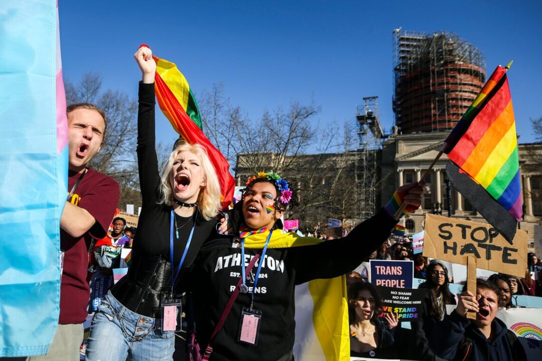 Students protest anti-trans laws at the Kentucky state capital. 