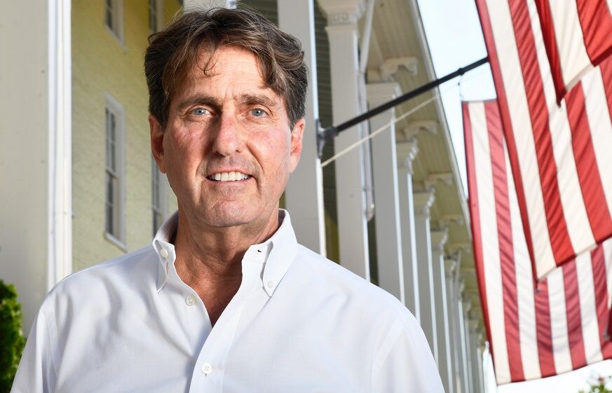 Curtis Bashaw, a Cape May businessman running for U.S. Senate as the NJ Republican candidate, stands in front of the Congress Hall Hotel in Cape May on Friday, August 23, 2024.