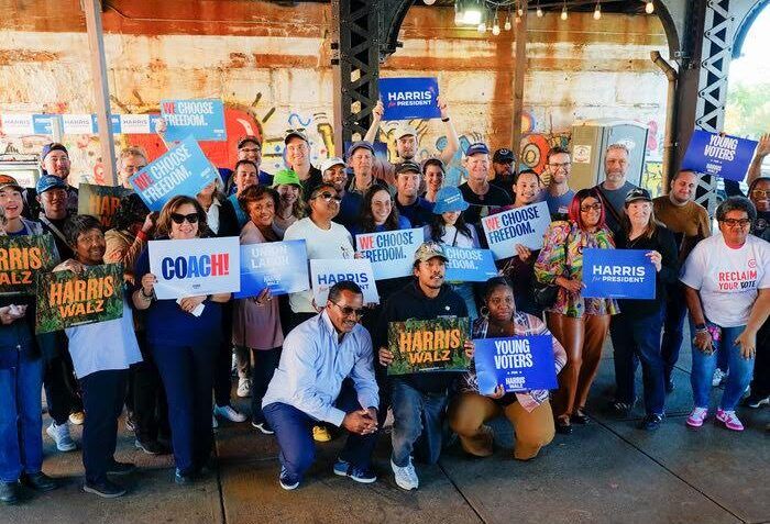 Volunteers with Queer for Kamala prepare to knock on doors in Pennsylvania