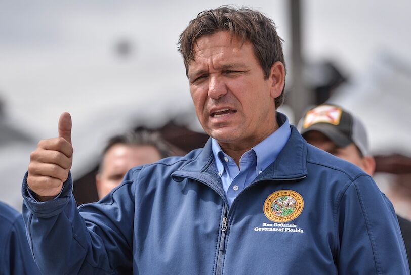 Florida Gov. Ron DeSantis speaks to the media from the St. Lucie County Sheriff‚Äôs Office about Hurricane Milton aid on Thursday, Oct. 10, 2024 in Fort Pierce.