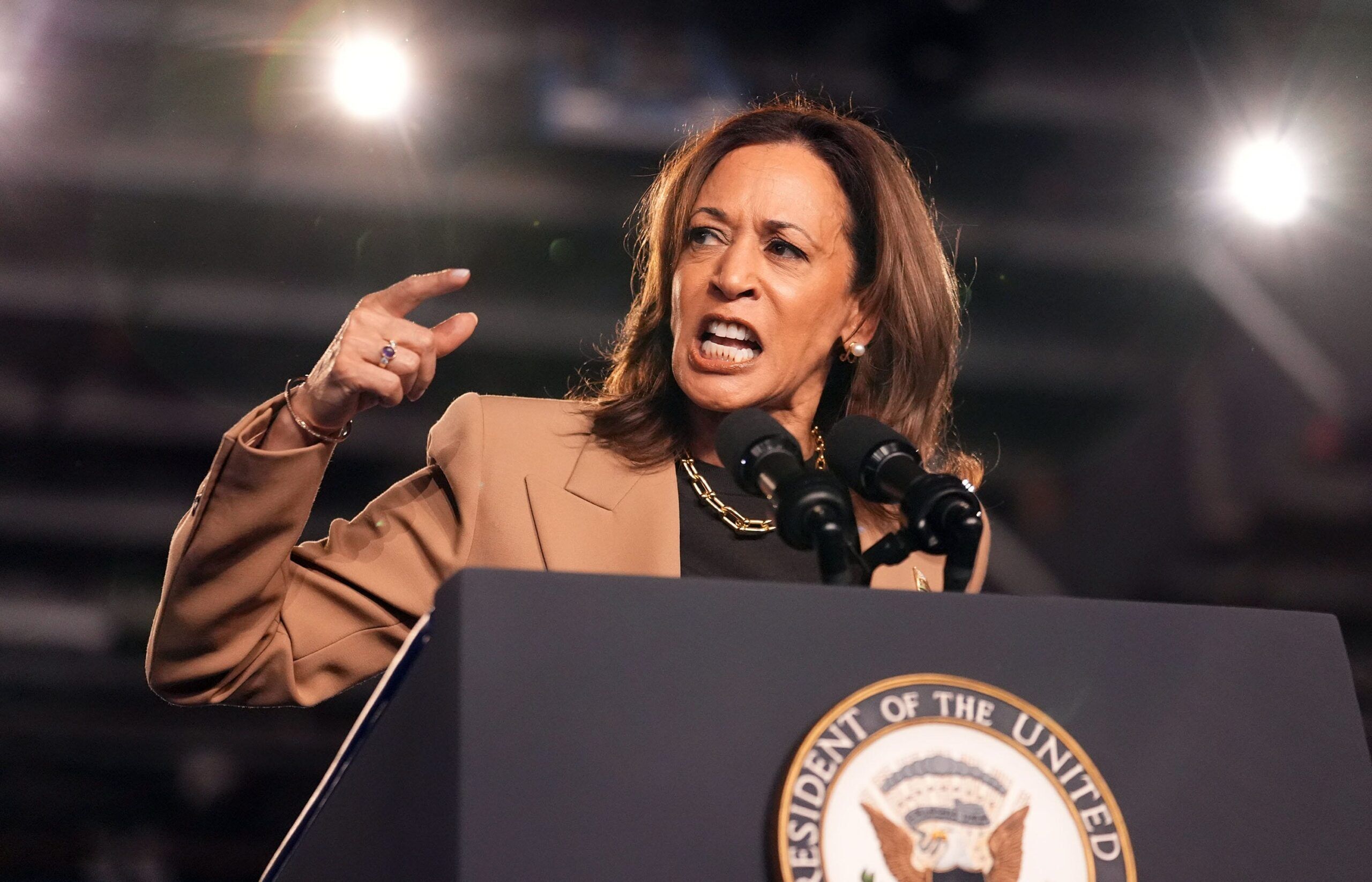 Vice President Kamala Harris holds a campaign rally at the Rawhide Event Center in the Gila River Indian Community on Oct. 10, 2024.