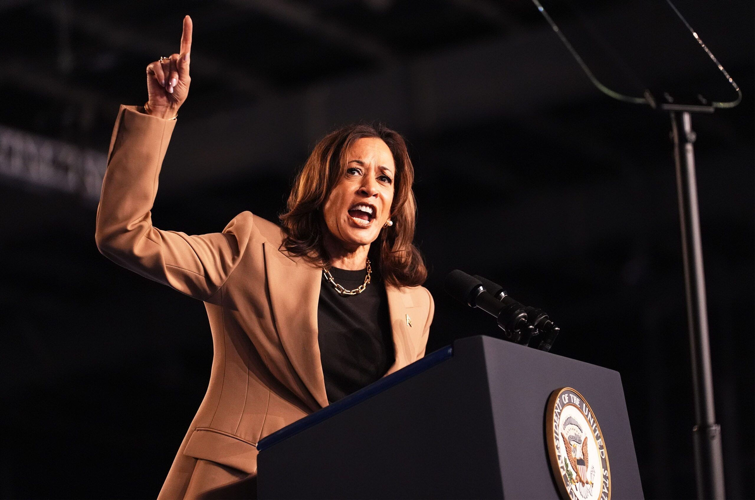 Vice President Kamala Harris holds a campaign rally at the Rawhide Event Center in the Gila River Indian Community on Oct. 10, 2024.