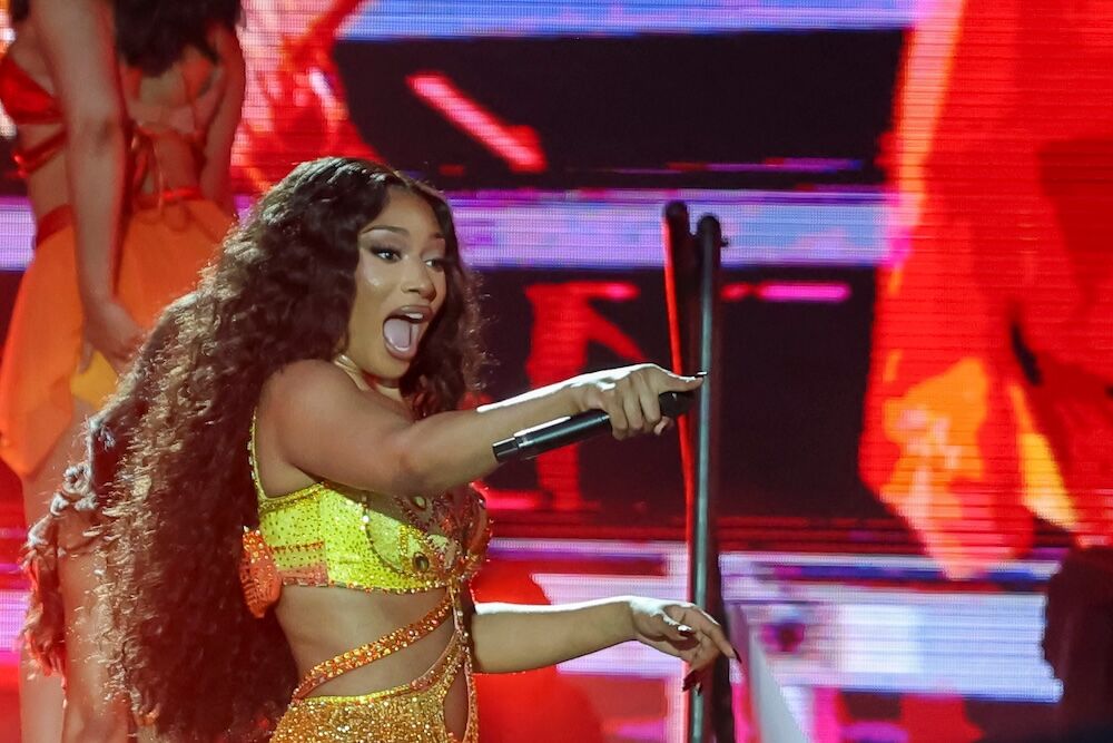Manchester, Tennessee USA - 06-16-2024: Megan Thee Stallion performs for a huge crowd  at Bonnaroo music festival