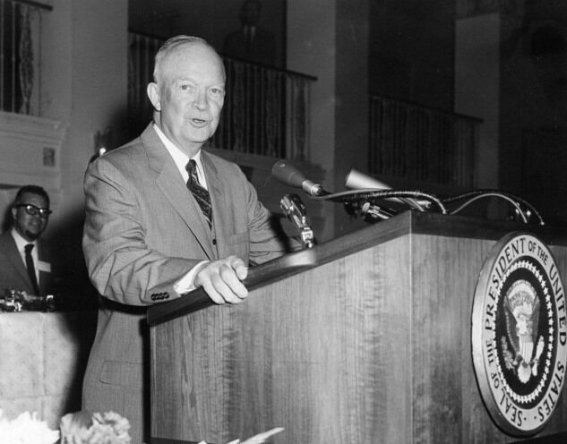 President Dwight D. Eisenhower delivering a speech sponsored by the National Newspaper Publishers Association in 1958