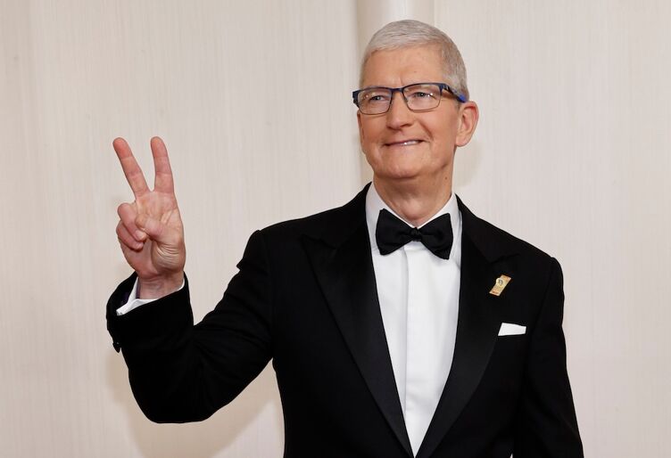 Mar 10, 2024; Los Angeles, CA, USA; Tim Cook at the 96th Oscars at the Dolby Theatre at Ovation Hollywood in Los Angeles on Sunday, March 10, 2024. Mandatory Credit: Kevork Djansezian-USA TODAY