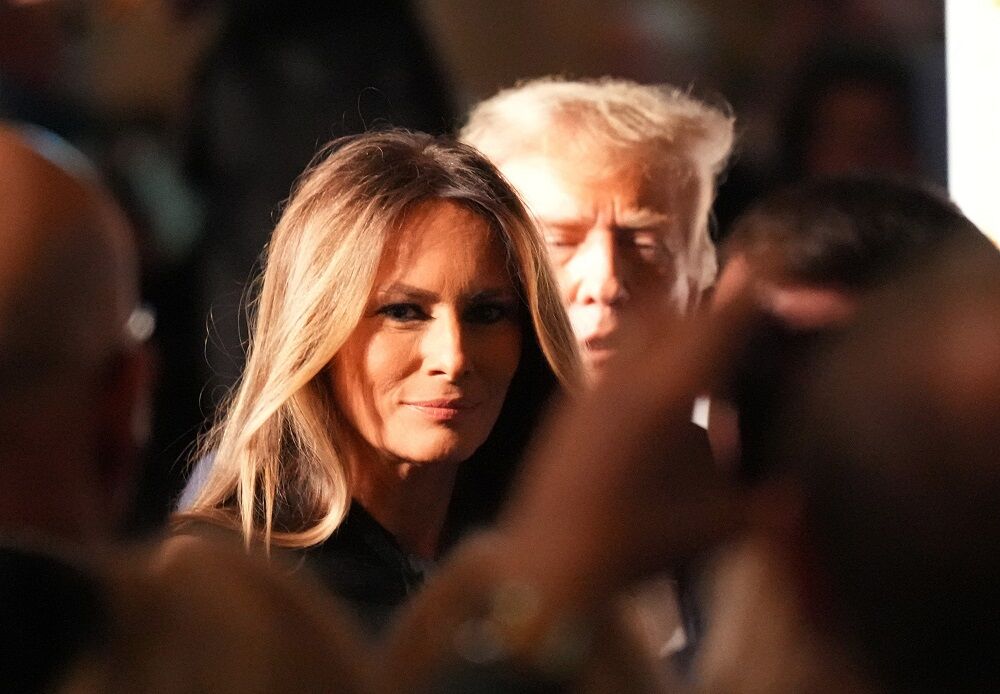 Melania Trump and Republican presidential candidate and former President Donald Trump attend the Trumpettes Gala at Mar-a-Lago on Saturday, February 10, 2024.