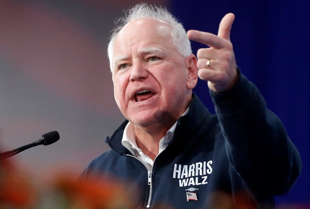 Democratic vice presidential candidate Tim Walz speaks during a campaign rally on Oct. 14, 2024, at the KI Convention Center in Green Bay, Wis.