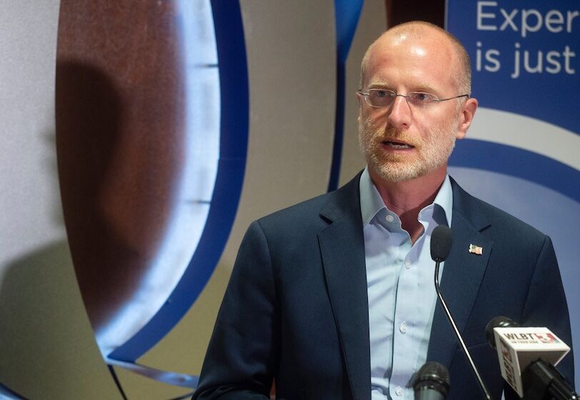 Commissioner of Federal Communications Commission Brendan Carr discusses how FCC funding has helped expand patient care at the University of Mississippi Medical Center's Center for Telehealth, during a news conference at the telehealth center in Ridgeland, Miss., Thursday, April 1, 2021.