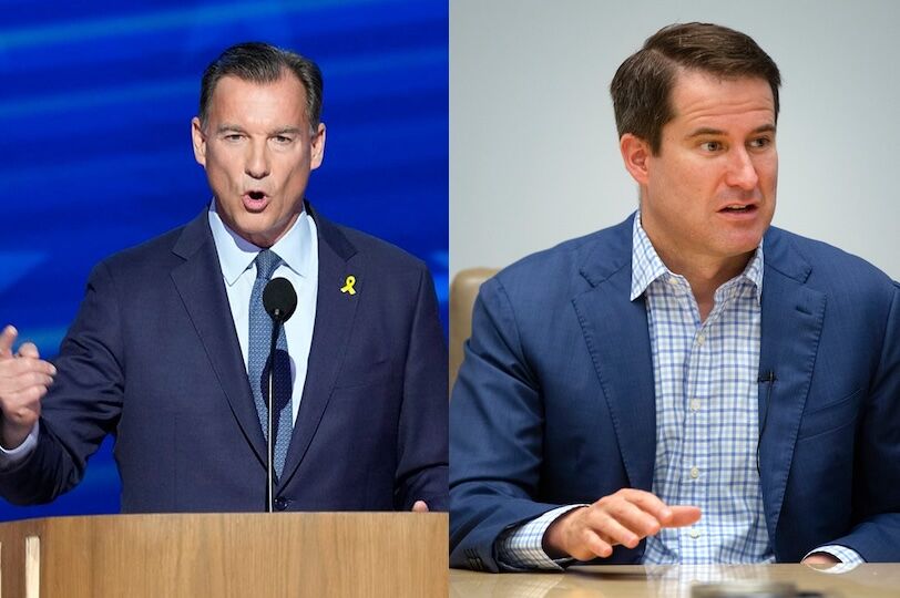 On the left, Rep. Tom Suozzi (D-NY). On the right, Rep. Seth Moulton (D-MA)