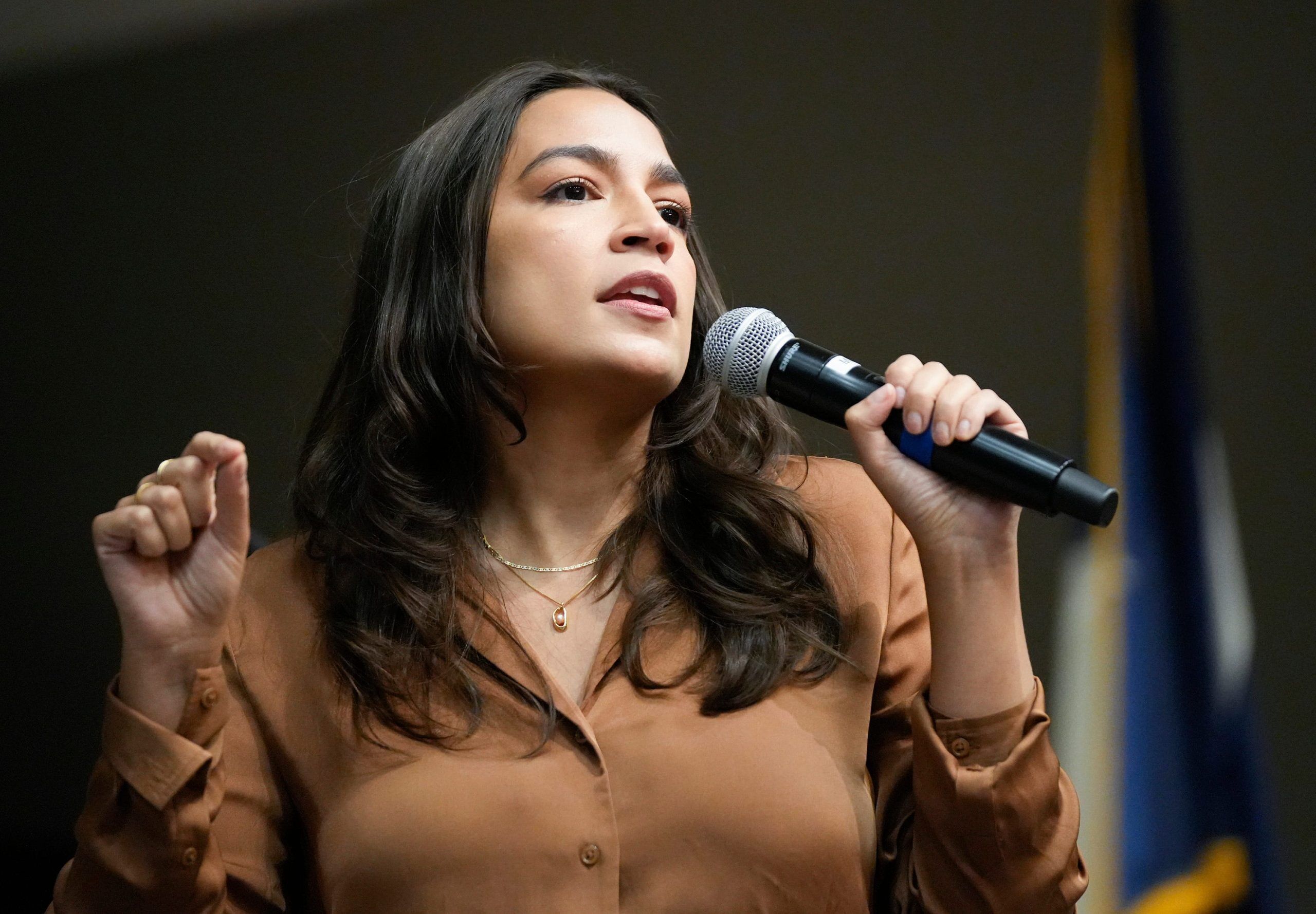 Congresswoman Alexandria Ocasio-Cortez speaks at the “Our Fight Our Future” voter rally at Texas State University in San Marcos Tuesday October 1, 2024.