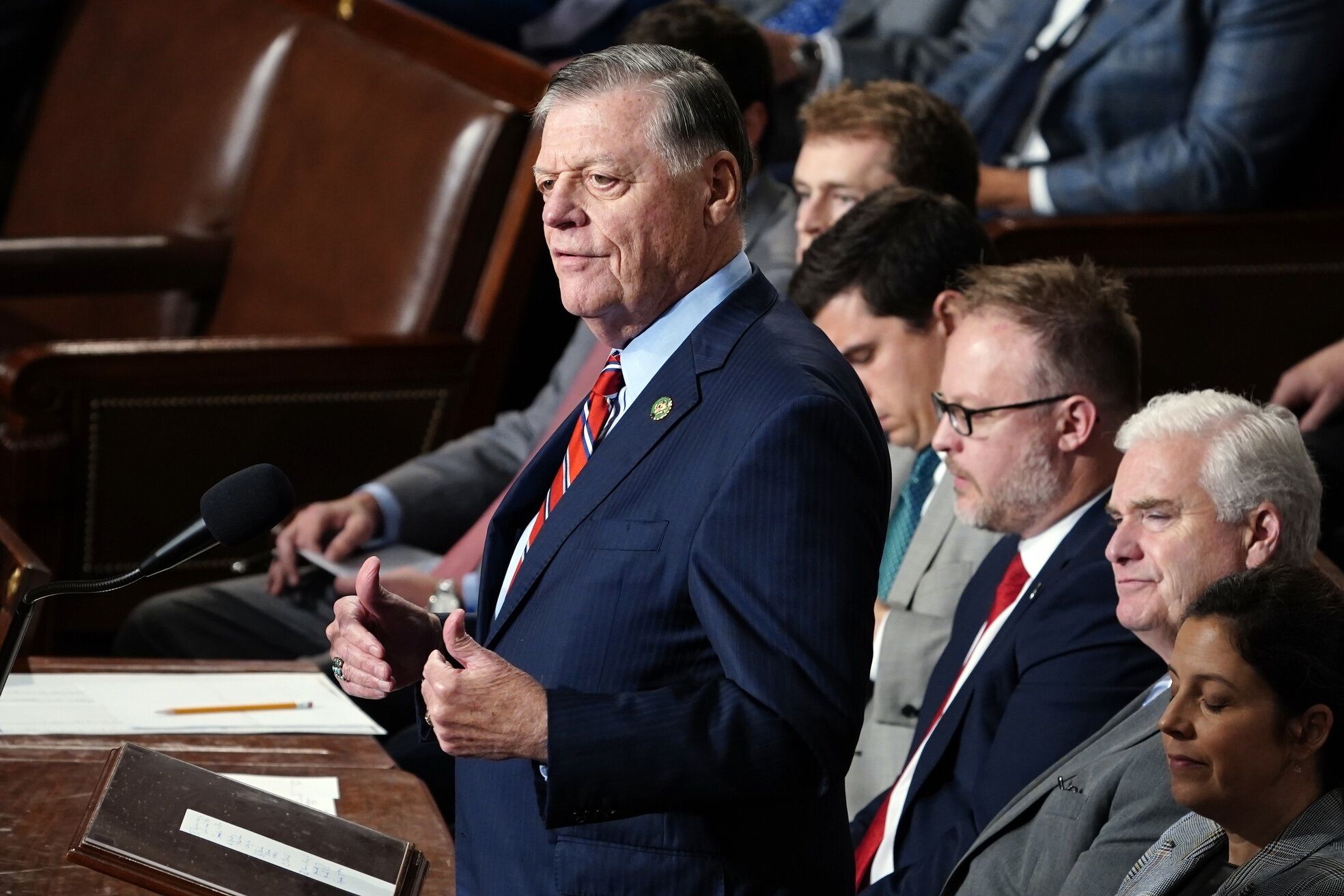 Oct 18, 2023; Washington, DC: Rep. Tom Cole (R-OK) nominates Rep. Jim Jordan (R-OH) for Speaker of the House