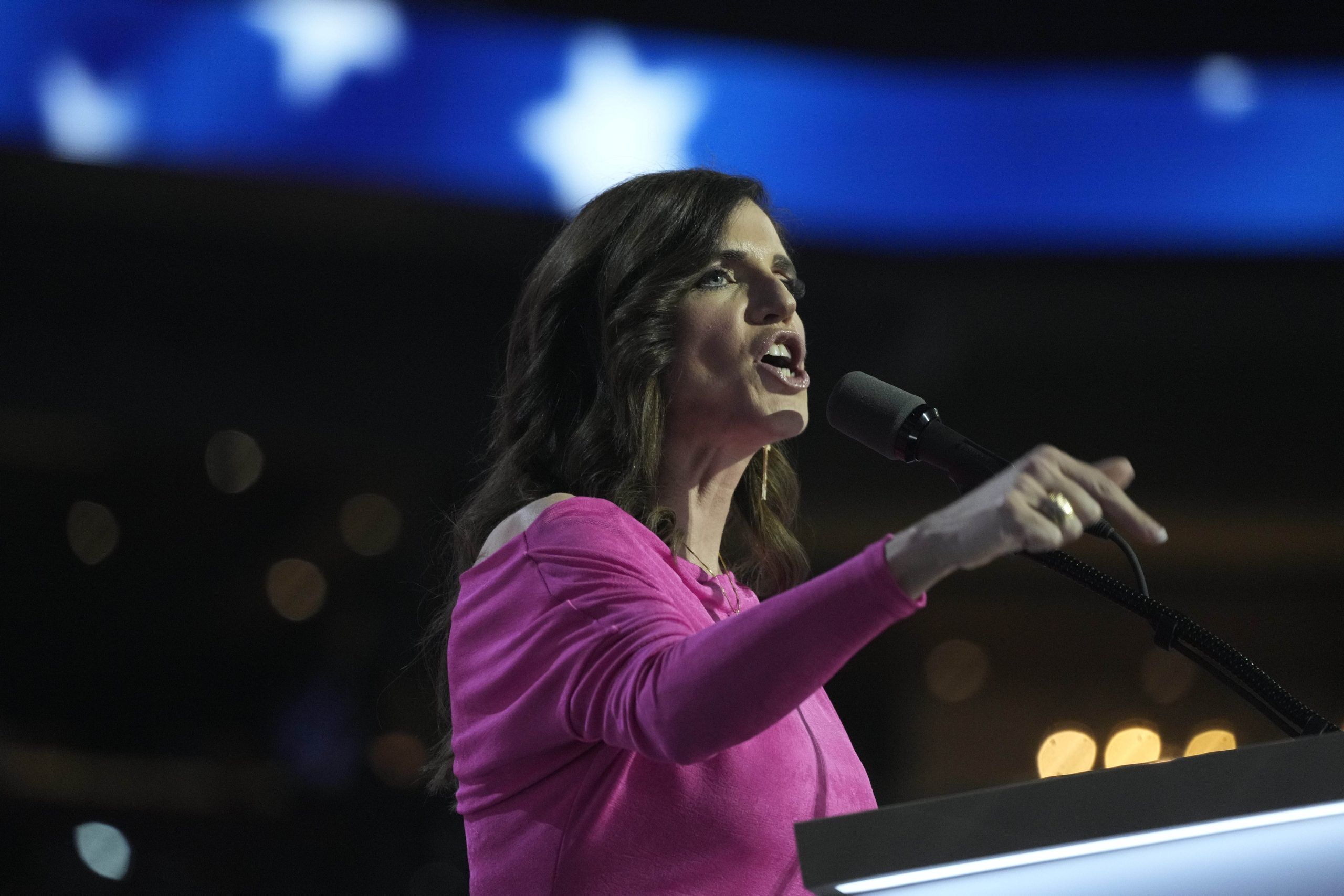 USATSI_23763564 Jul 17, 2024; Milwaukee, WI, USA; Rep. Nancy Mace, R-S.C. speaks during the third day of the Republican National Convention at Fiserv Forum. The third day of the RNC focused on foreign policy and threats.