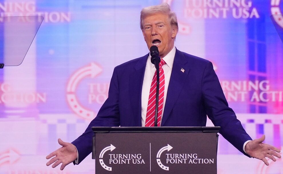 Donald Trump speaks on the last day of Turning Point's four-day AmericaFest conference on Dec. 22, 2024, in Phoenix.