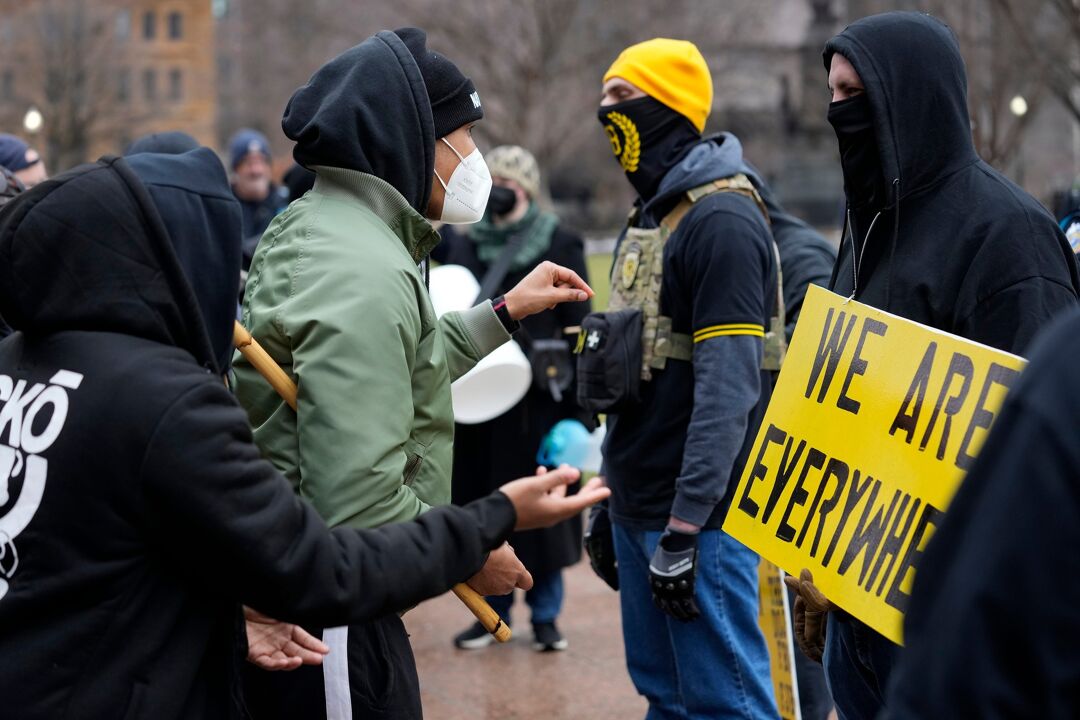 Proud Boys clash with protesters in Columbus, Ohio.