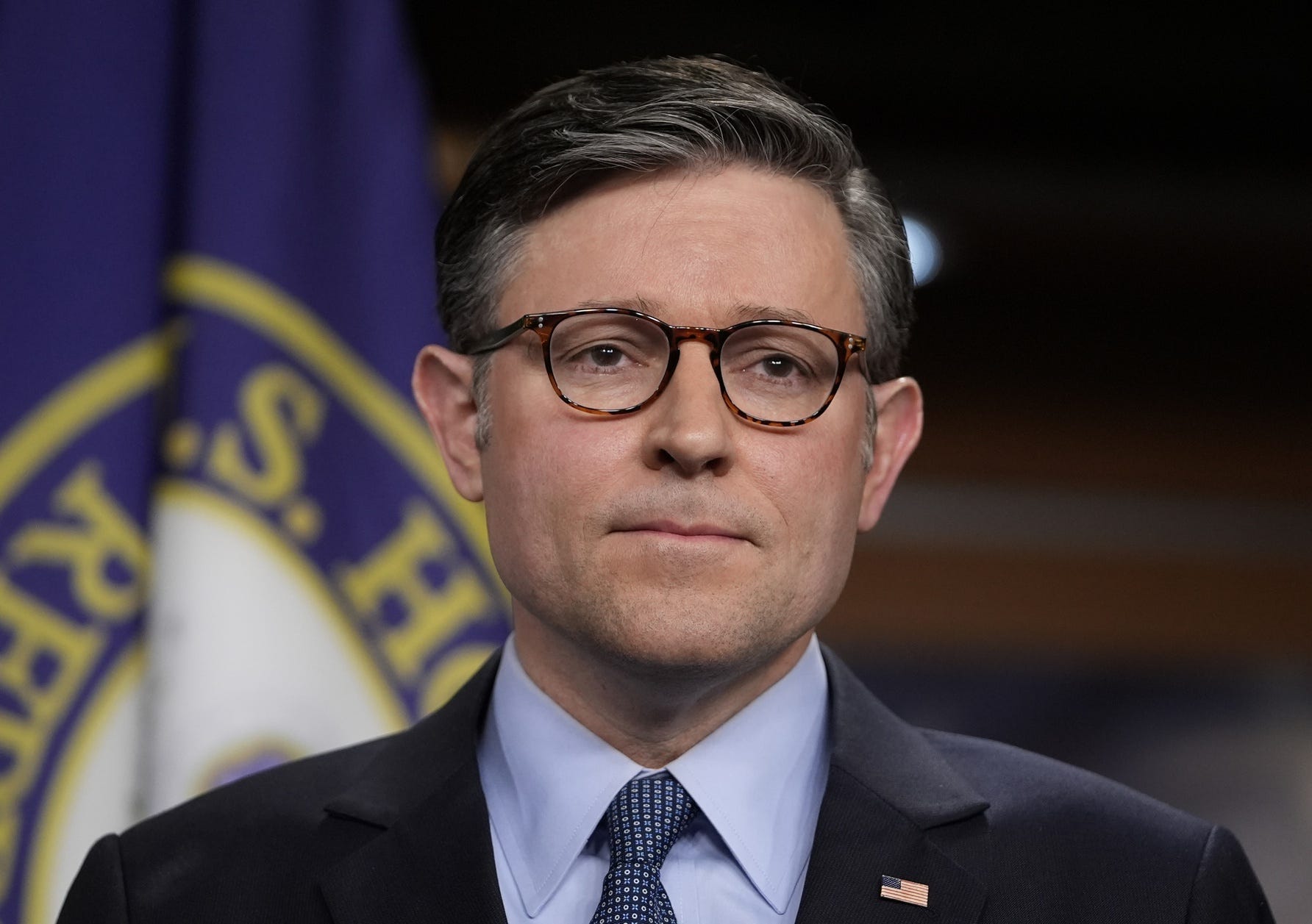 Dec 17, 2024; Washington, DC, USA; Speaker of the House Mike Johnson (R-LA) during a press conference on Tuesday, Dec. 17 on Capitol Hill