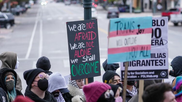 Several organizations gathered on South Congress for a rally to oppose Trump's agenda on Inauguration Day, Monday, January 20, 2025, in Austin.

