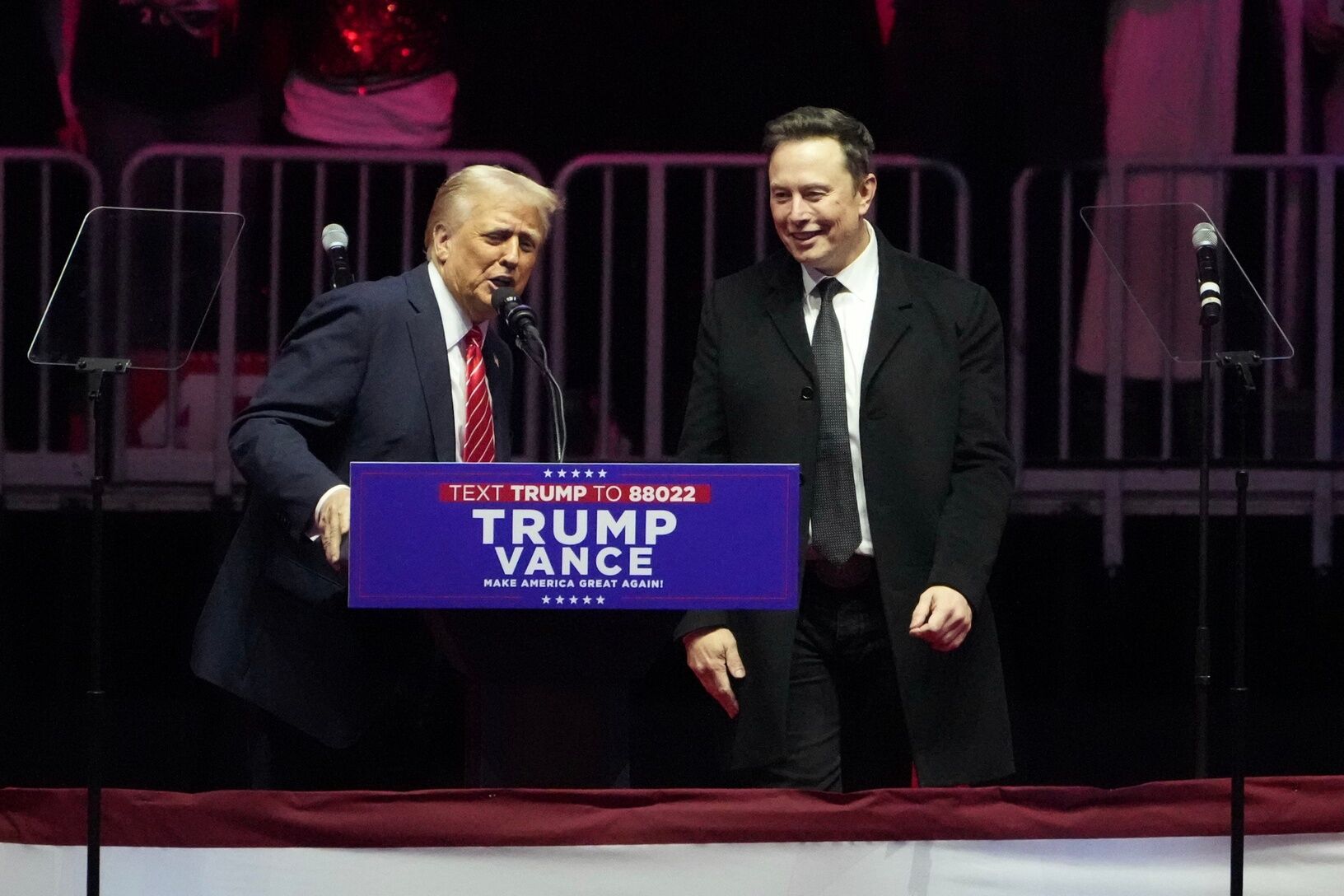 USATSI_25361922_168404765_lowres Elon Musk and Donald Trump are pictured speaking at the 'Make America Great Again Victory Rally' at the Capital One Arena in Washington.