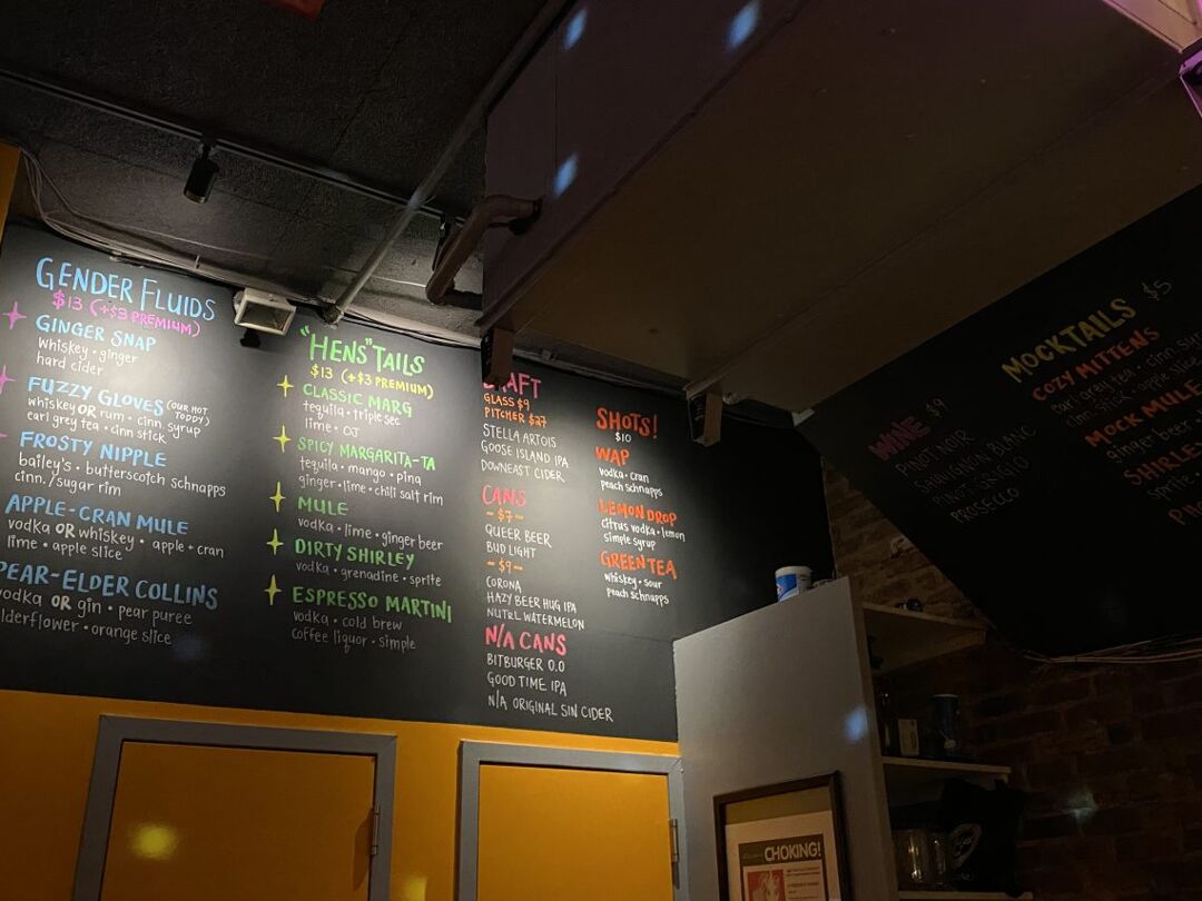 The menu at Henrietta Hudson