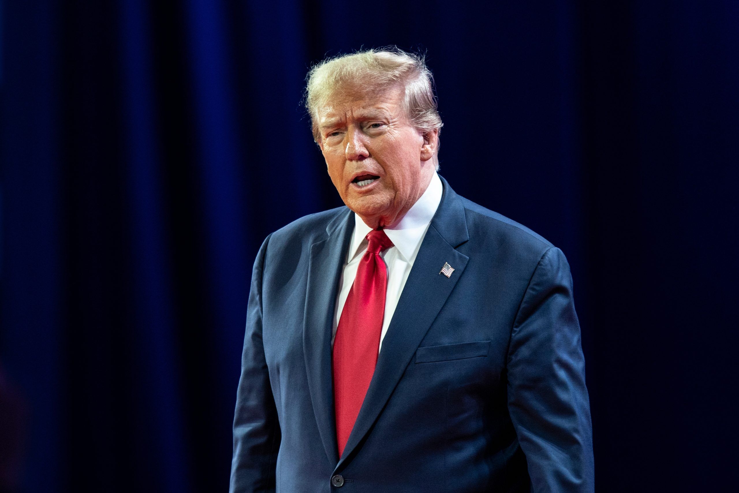 Donald J. Trump arrives on stage during CPAC Conference 2024 at Gaylord National Resort Convention Center in Washington DC on February 24, 2024