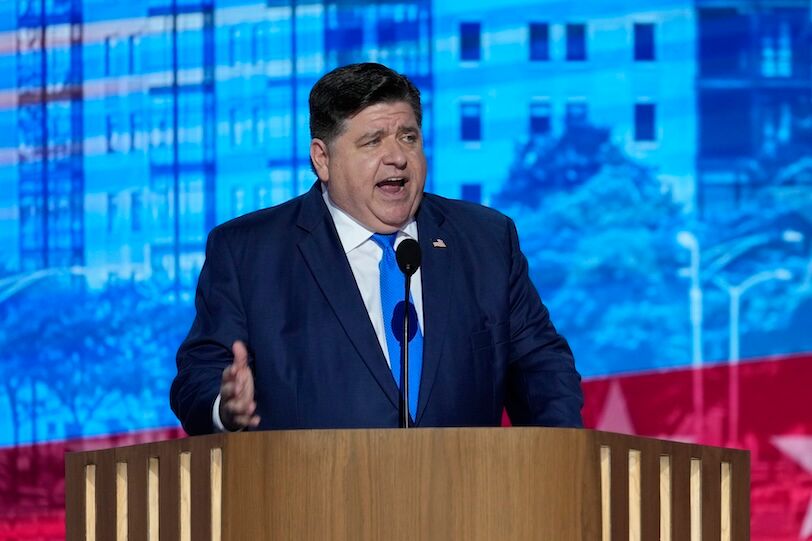 USATSI_24040537 Aug 20, 2024; Chicago, IL, USA; Illinois Gov. JB Pritzker speaks during the second day of the Democratic National Convention at the United Center.