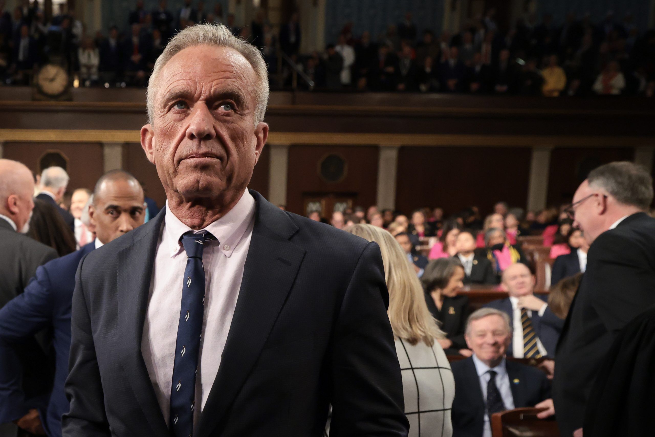 Mar 4, 2025; Washington, DC, USA; U.S. Secretary of Health and Human Services Robert F. Kennedy Jr. attends U.S. President Donald Trump's address to a joint session of Congress at the U.S. Capitol on March 04, 2025 in Washington, DC. President Trump was expected to address Congress on his early achievements of his presidency and his upcoming legislative agenda. Mandatory Credit: Win McNamee-Pool via Imagn Images