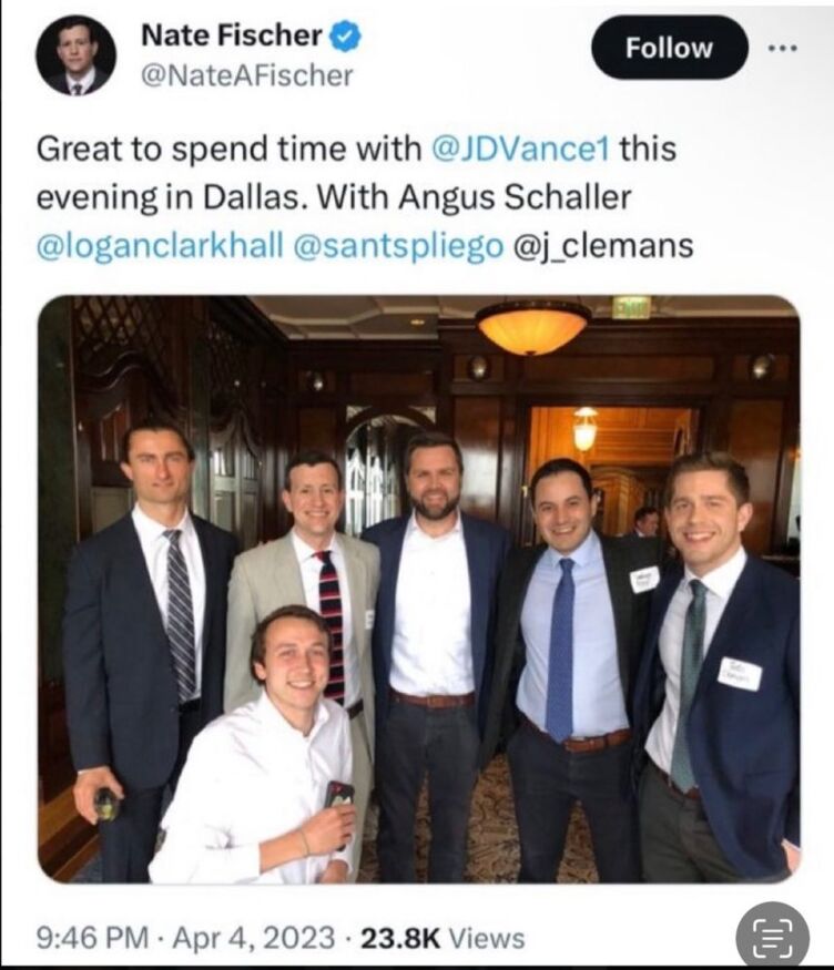 A photo of JD Vance posing with TheoBros.