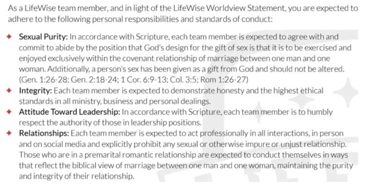 Excerpt from LifeWise’s team member conduct policy. 