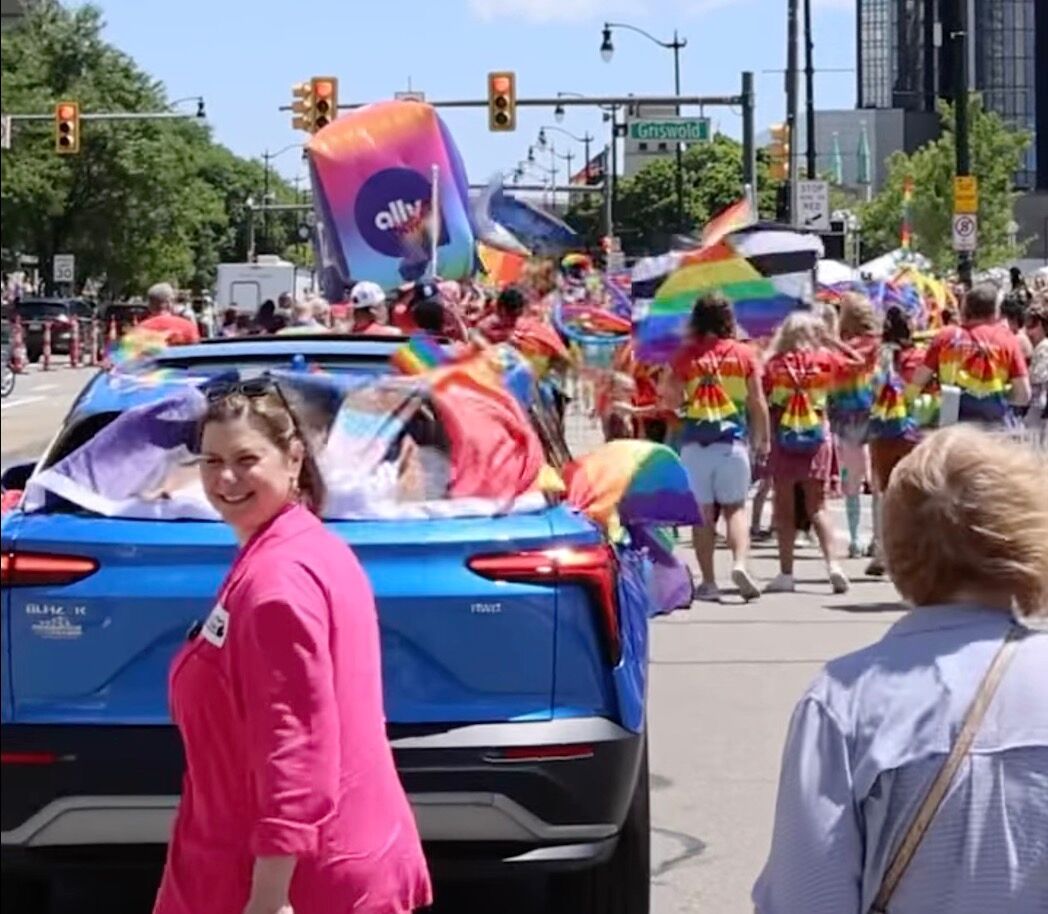 Sen. Elissa Slotkin marches in a Pride parade